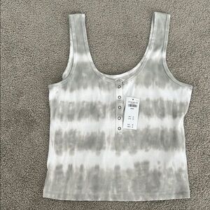 Abercrombie & Fitch Gray and White Fitted Crop Tank Top